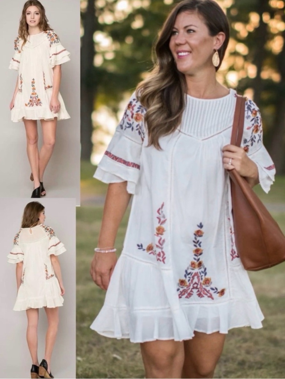 Free People White Mini Dress with Embroidery & Flutter Sleeves SZ XS EUC $120